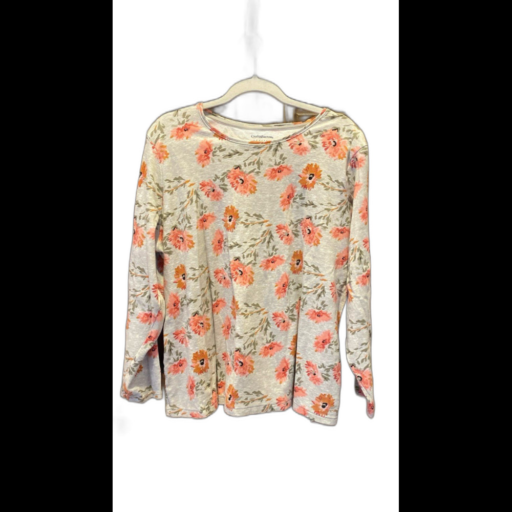 Croft & Barrow Blouse‎ Plus Size 2X Top Tan Peach Floral T Shirt 100% Cotton